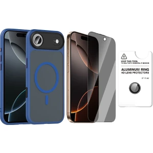 iPhone 17 Air Kılıf Mat Arka Yüzey Wireless Şarj Özellikli Zore Flet M-Safe Kapak + Safir Kamera Lens + Hayalet Ekran Koruyucu