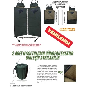 Med Online Çift Kişilik 2'Li Birleşebilir Haki Uyku Tulumu (-25 °c) Su Geçirmez Membranlı Kamp (2.15×1.50 M)