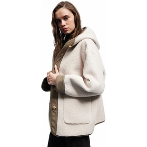 Uzun Kollu Kapüşonlu Süet Astarlı Cepli Düğmeli Peluş Kaban