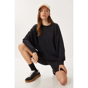 Happiness İstanbul Oversize Basic Yumuşak Modal Sweatshirt LUB0249 Siyah