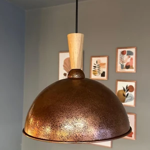 Yimpi Patina Avize Tekli Sarkıt Uzun Ahşap Huni Başlık Salon Mutfak Kuaför Dekoratif Aydınlatma