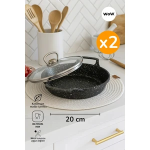 2'li Döküm Granit 20CM Kapaklı Sahan Tava