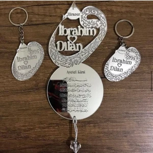 Olur O Zaman Kişiye Özel Vav Harfli (2 Anahtarlıklı) Ayet-El Kürsi Yazılıdı Dikiz Aynası Süsü