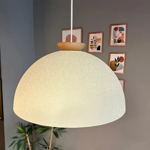 Linate Dokulu Açık Krem Tabak Ahşap Avize Tekli Sarkıt Salon Kuaför Dekoratif Aydınlatma