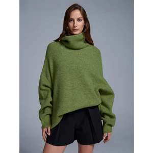 2268 Balıkçı Yaka Oversize Kazak-Açık Yeşil