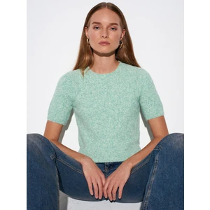 10651 Yün Karışımlı Kısa Kollu Triko Kazak-Mint