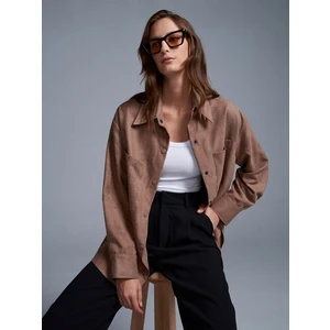 50532 Çıtçıtlı Süet Gömlek-Vizon