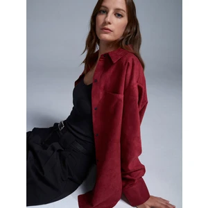 50532 Çıtçıtlı Süet Gömlek-Bordo