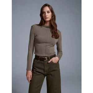 31391 Dik Yaka Uzun Kollu Top-Açık Haki