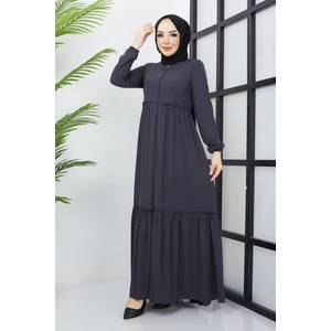 Hafsa Mina Büzgü Detaylı antrasit ferace