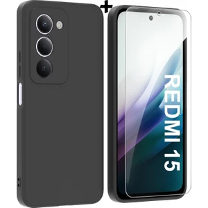 M.TK Moveteck Xiaomi Redmi 15 Kılıf Kamera Korumalı Renkli Yumuşak Mat Silikon + 9h Ekran Koruyucu Cam Set 2in1