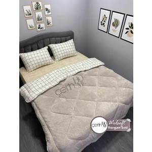 Çetin Home Çetinhome Çift Kişilik Desenli Welsoft Yorgan Seti Kare Krem (Çarşafsız)