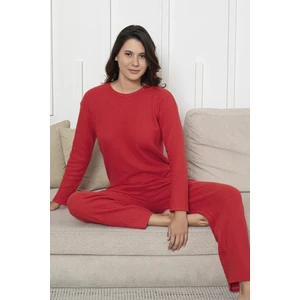 Farya Home Pamuklu Kalın Kışlık Interlok Şeritli Uzun Kollu Örme Pijama Takımı