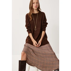 Happiness İstanbul Oversize Basic Triko Kazak LDD0127 Kahverengi