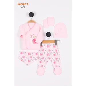 Doğal Pamuklu Yeni Doğan Kuğu Nakışlı Patikli Bebek 5'li Zıbın Takım - Hastane Çıkışı - Pembe