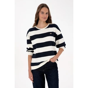 U.S. Polo Assn. Kadın Lacivert Çizgili Bisiklet Yaka Sweatshirt 50313563-VR033