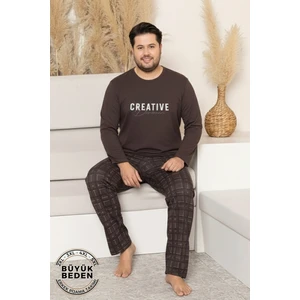 Farya Home Büyük Beden Pamuklu Uzun Kollu Ekose Kareli Erkek Pijama Takımı