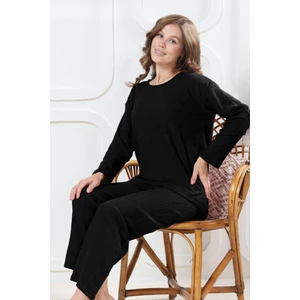 Farya Home Pamuklu Kalın Kışlık Interlok Şeritli Uzun Kollu Örme Pijama Takımı