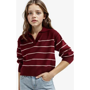 Yılbaşı Kız Çocuk Standart Fit Polo Yaka Çizgili Triko Kazak E7737A825AU