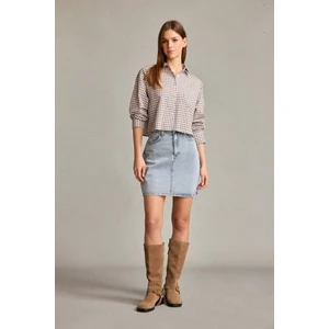 İşlemeli Mini Jean Etek F9551AX25SM