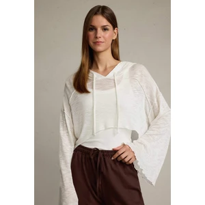 Crop Kapüşonlu Pamuklu Uzun Kollu Hırka G1589AX25SM