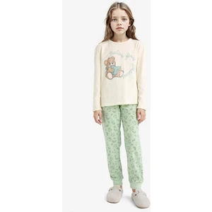 Kız Çocuk Pijama Takımı Baskılı Uzun Kollu Üst Desenli Uzun Alt F6219A825WN