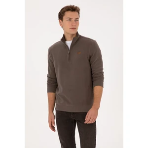 U.S. Polo Assn. Erkek Regular Fit Yarım Fermuarlı Vizon Basic Sweatshirt 50313802-VR052