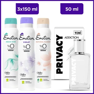 Addiction Woman Edt 50 ml & Emotion Aqua Kiss, Violet, Natural Bloom 3X150 ml