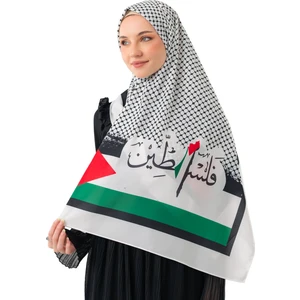 Şal Kefiye Puşi Püskülsüz Filistin Arapçası, Bayraklı Haritası Ve Bayrak Baskılı Filistin Şal S100006