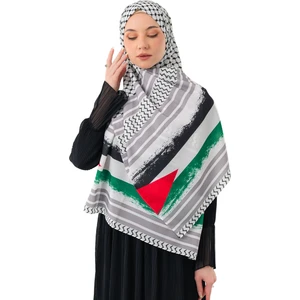 Filistin Şal Kefiye Puşi Püskülsüz Gri Rengi Çizgili Filistin Şal S100010