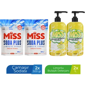 Miss Soda Plus 500 gr x 2 Adet + Miss Bulaşık Deterjanı 1000 ml Limon x 2 Adet