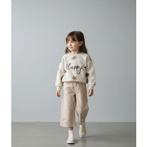 Happy Baskılı Çiçekli Alt Üst Takım Kız Çocuk