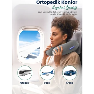 Ortopedik Seyahat Yastığı Visco Boyun Destekli Seyahat Yastığı - Gri
