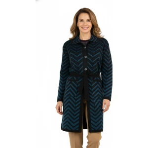 Kadın Motifli Düğmeli Cepli Tam Kalıp Likralı Anne Hırka