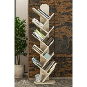 Kitaplık 10 Raflı Dekoratif Bölmeli Ev Ofis Çok Amaçlı Traverten