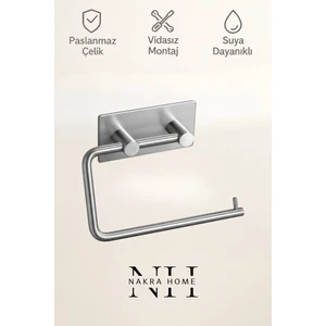 Nakra Home Paslanmaz Çelik Yapışkanlı Tuvalet Kağıdı Askılığı | Delmeden Montaj | Wc Kağıtlığı | Neme Dayanıklı