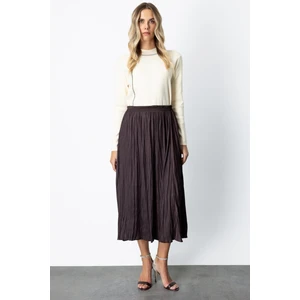On Kadın Kırışık Görünümlü Midi Etek 64209 Kahverengi