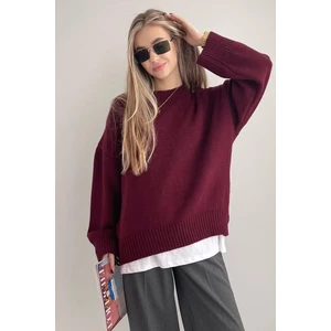 İmaj Butik Bordo Bisiklet Yaka Yumuşak Dokulu Oversize Triko Kazak