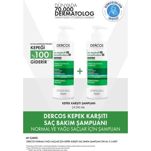 Dercos Anti-Dandruff Normal ve Yağlı Saçlar Için Kepeğe Karşı Etkili Bakım Şampuanı 390 ml X2