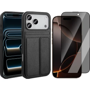 Apple iPhone 17 Pro Kılıf PU Deri Kartlıklı Zore Sevilla Kapak + Hayalet Cam Ekran Koruyucu