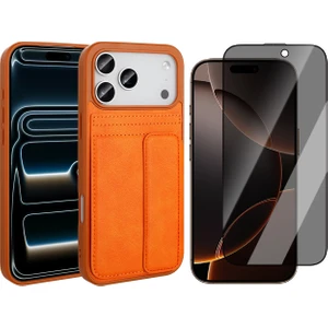 Apple iPhone 17 Pro Max Kılıf PU Deri Kartlıklı Zore Sevilla Kapak + Hayalet Cam Ekran Koruyucu