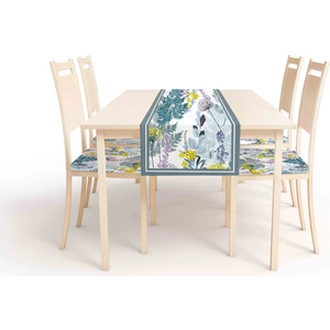 Tropikal Desen , Dijital Baskı , Çift Taraflı , Süngerli Fermuarlı 4 Adet Sandalye Minderi ve 1 Runner Mutfak Bahçe Yemek Masası 5li Set