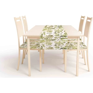 Botanik Desen , Dijital Baskı , Çift Taraflı , Süngerli Fermuarlı 4 Adet Sandalye Minder ve 1 Runner Mutfak Bahçe Yemek Masası 5li Set