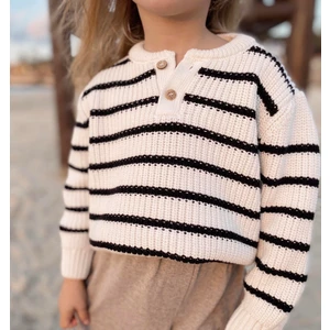 Çizgili Triko Kazak 2-6 Yaş Ekru