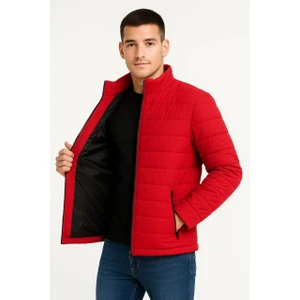 Erkek Bomber Mont Ceket – Su Itici Kumaş, Kapitone Astarlı, Fermuarlı, Kışlık - Kırmızı