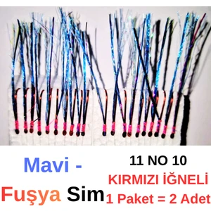 Çapari Istavrit Çaparisi, 20x12 Beden, Mavi - Fuşya Sim, 11 No Kırmızı Iğne, 10 Iğneli, 2li Paket