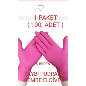 Pembe Nitril Pudrasız Eldiven 1 Paket (100 Adet)