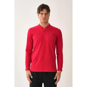 V Yaka Yırtmaç Detaylı Uzun Kollu T-Shirt