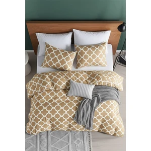 Honeycomb Beige Ranforce %100 Pamuk Tek Kişilik Nevresim Takımı Lastikli Çarşaflı