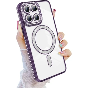 M.TK Moveteck Xiaomi Mi 14T Pro Kılıf Simli Taşlı Lens Korumalı Arkası Şeffaf Kenarı Renkli Parlak Magsafe Kapak